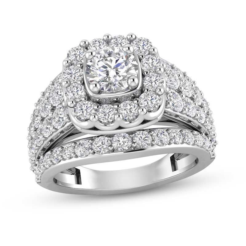 3.00 CT. T.W. Diamond Cushion-Shaped Frame Multi-Row Engagement Ring in 14K White Gold