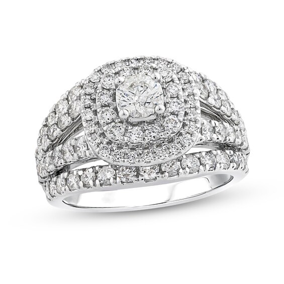 2.00 CT. T.W. Diamond Double Cushion-Shaped Frame Split Shank Engagement Ring in 14K White Gold