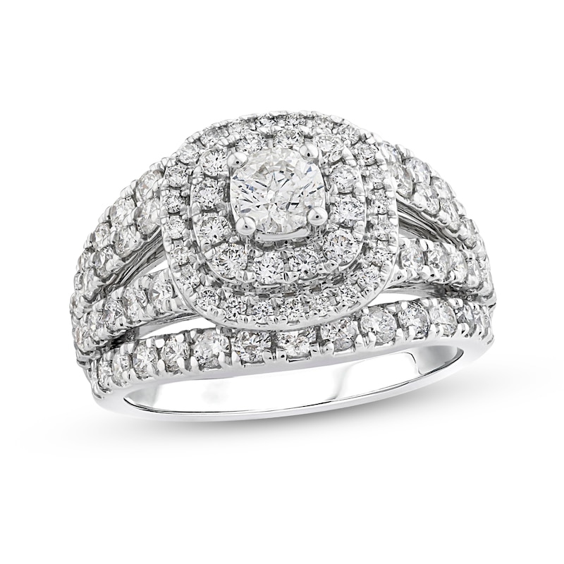 2.00 CT. T.W. Diamond Double Cushion-Shaped Frame Split Shank Engagement Ring in 14K White Gold