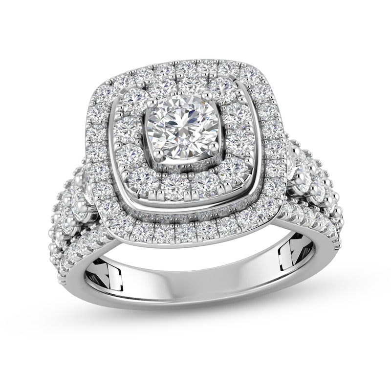 2.00 CT. T.W. Diamond Double Cushion-Shaped Frame Triple Row Engagement Ring in 14K White Gold