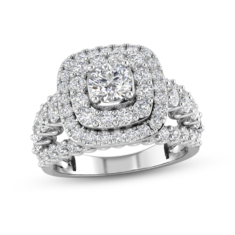 2.00 CT. T.W. Diamond Double Cushion-Shaped Frame Triple Row Split Shank Engagement Ring in 14K White Gold|Peoples Jewellers