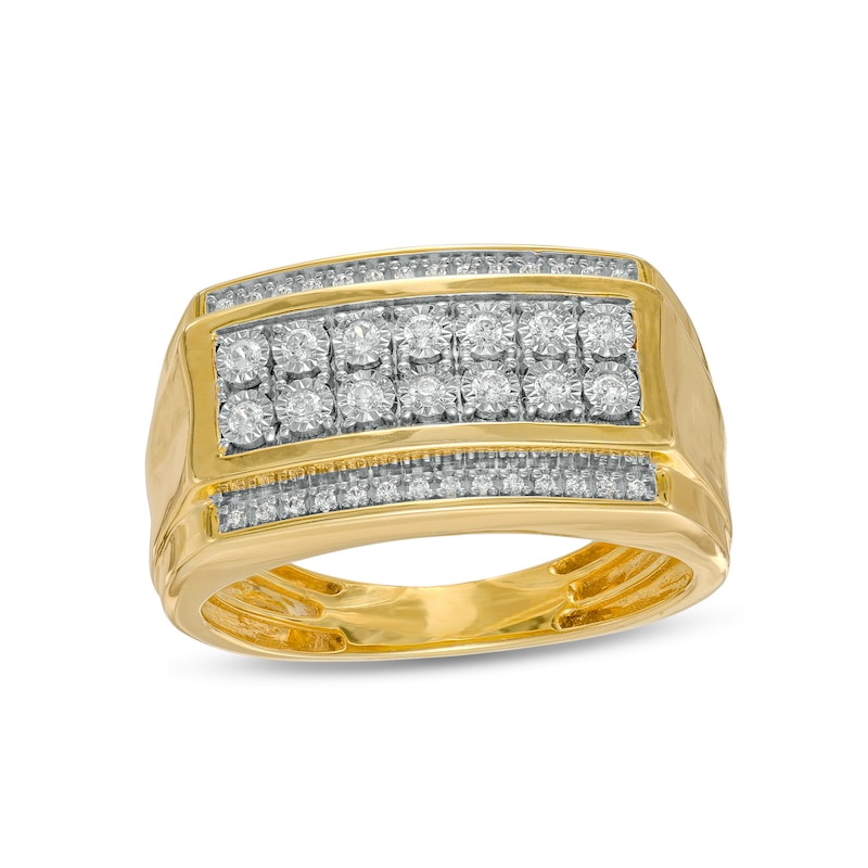 Men's 0.23 CT. T.W. Diamond Multi-Row Rectangle-Top Ring in 10K Gold|Peoples Jewellers