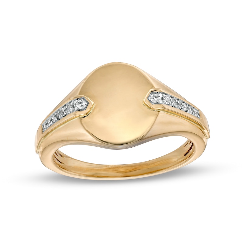 Men's 0.085 CT. T.W. Diamond Oval Signet Ring in 10K Gold|Peoples Jewellers