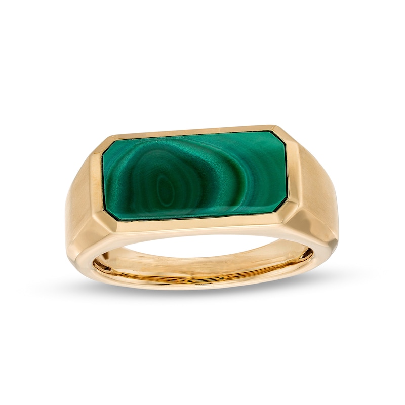 Men's Sideways Rectangle Malachite Ring in 10K Gold - Size 10|Peoples Jewellers