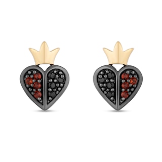 Disney Treasures Alice in Wonderland Garnet and 0.085 CT. T.W. Diamond Stud Earrings in Sterling Silver and 10K Gold