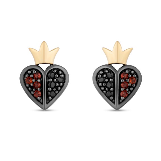 Disney Treasures Alice in Wonderland Garnet and 0.085 CT. T.W. Diamond Stud Earrings in Sterling Silver and 10K Gold
