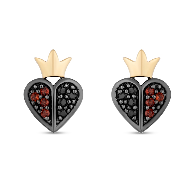 Disney Treasures Alice in Wonderland Garnet and 0.085 CT. T.W. Diamond Stud Earrings in Sterling Silver and 10K Gold
