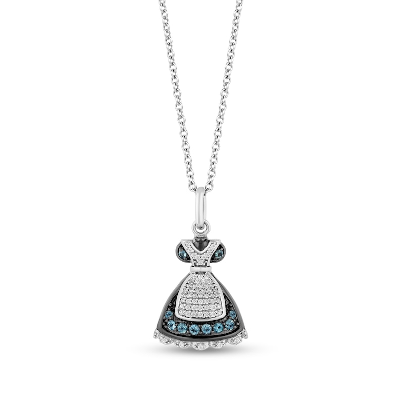 Main Image 1 of Disney Treasures Alice in Wonderland London Blue Topaz and 0.085 CT. T.W. Diamond Dress Pendant in Sterling Silver