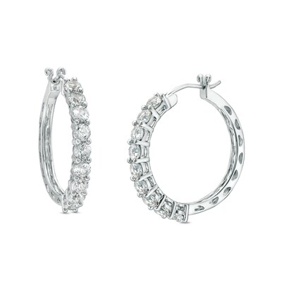 White Lab-Created Sapphire Hoop Earrings in Sterling Silver