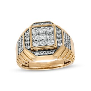 Men's 1.45 CT. T.W. Composite Cushion Diamond Ribbed Shank Ring in 10K Gold
