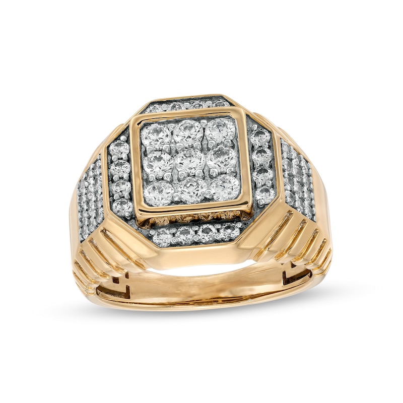 Men's 1.45 CT. T.W. Composite Cushion Diamond Ribbed Shank Ring in 10K Gold|Peoples Jewellers