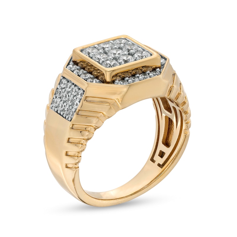 Men's 1.45 CT. T.W. Composite Cushion Diamond Ribbed Shank Ring in 10K Gold