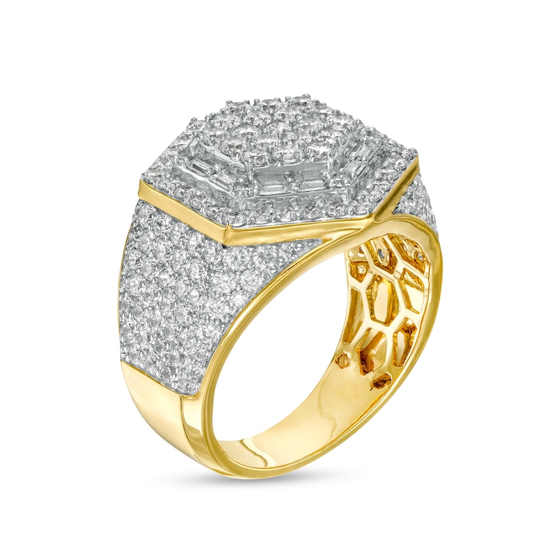 Main Image 3 of Men's 3.80 CT. T.W. Diamond Multi-Row Geometric Ring in 10K Gold