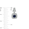Thumbnail Image 3 of 4.0mm Cushion-Cut Blue Sapphire and 0.40 CT. T.W. Diamond Double Frame Split Drop Earrings in 14K White Gold