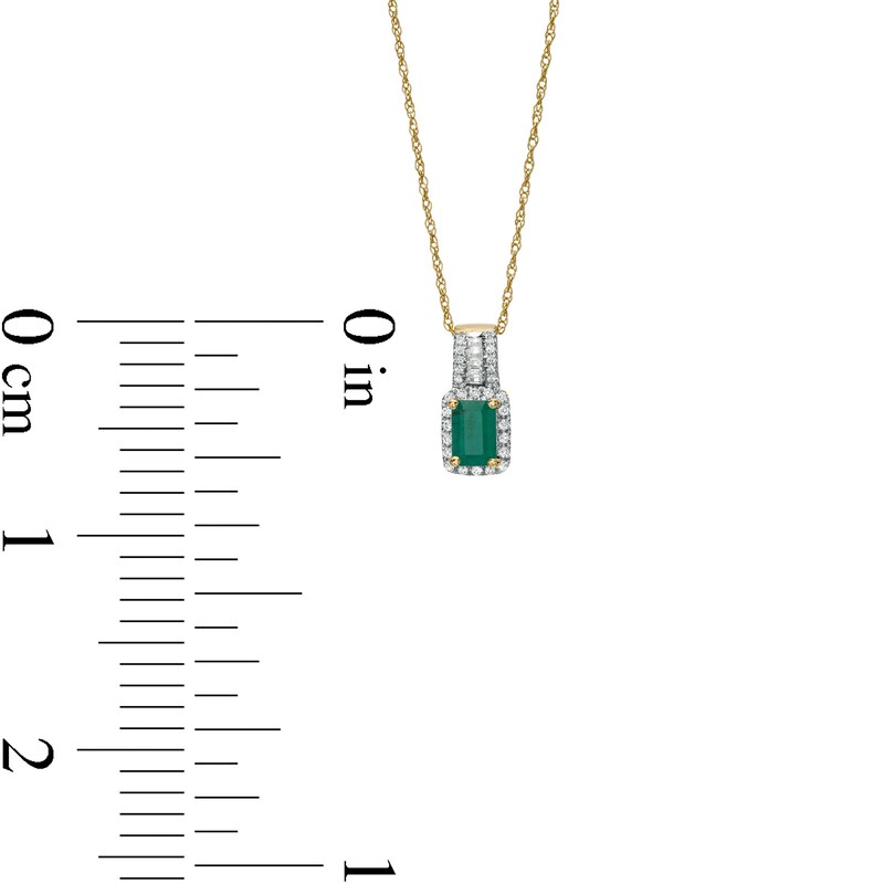 Main Image 3 of Octagonal Emerald and 0.15 CT. T.W. Diamond Rectangular Frame Triple Row Drop Pendant in 14K Gold