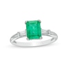 Thumbnail Image 0 of Emerald-Cut Emerald and 0.18 CT. T.W. Baguette and Round Diamond Collar Ring in 14K White Gold