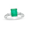 Thumbnail Image 1 of Emerald-Cut Emerald and 0.18 CT. T.W. Baguette and Round Diamond Collar Ring in 14K White Gold