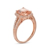 Thumbnail Image 2 of Emerald-Cut Morganite and 0.27 CT. T.W. Diamond Compass Frame Split Shank Ring in 14K Rose Gold