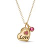 Thumbnail Image 1 of 3.0mm Ruby Charm and Trio Cluster with Etched "Love" Tilted Double Heart Pendant in 10K Gold - 20"