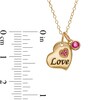 Thumbnail Image 3 of 3.0mm Ruby Charm and Trio Cluster with Etched "Love" Tilted Double Heart Pendant in 10K Gold - 20"