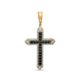 Men's 1.00 CT. T.W. Black Enhanced and White Diamond Pointed Cross Necklace Charm in 10K Gold