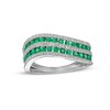 Thumbnail Image 1 of Emerald and 0.25 CT. T.W. Diamond Alternating Multi-Row Wave Ring in 14K White Gold