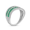 Thumbnail Image 3 of Emerald and 0.25 CT. T.W. Diamond Alternating Multi-Row Wave Ring in 14K White Gold