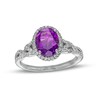 Thumbnail Image 0 of Oval Amethyst and 0.29 CT. T.W. Diamond Frame Twist Split Shank Ring in 14K White Gold