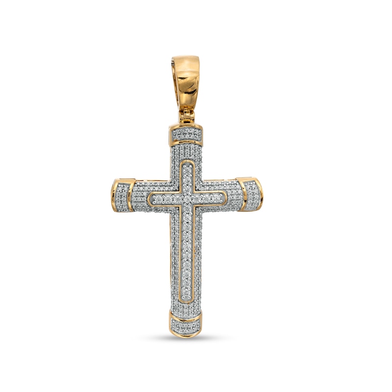 Men's 1.00 CT. T.W. Diamond Cross Necklace Charm in 10K Gold|Peoples Jewellers