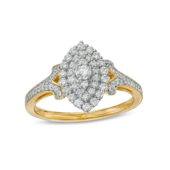0.50 CT. T.W. Marquise-Shaped Multi-Diamond Split Shank Ring in 10K Gold