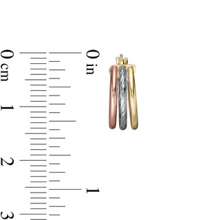 13.0mm Multi-Finish Triple Row Split Tube Hoop Earrings in 10K Tri-Tone Gold