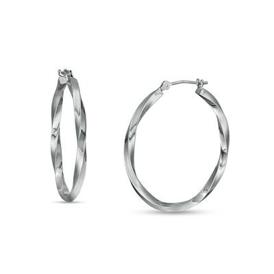 30.0mm Twist Tube Hoop Earrings in 14K White Gold