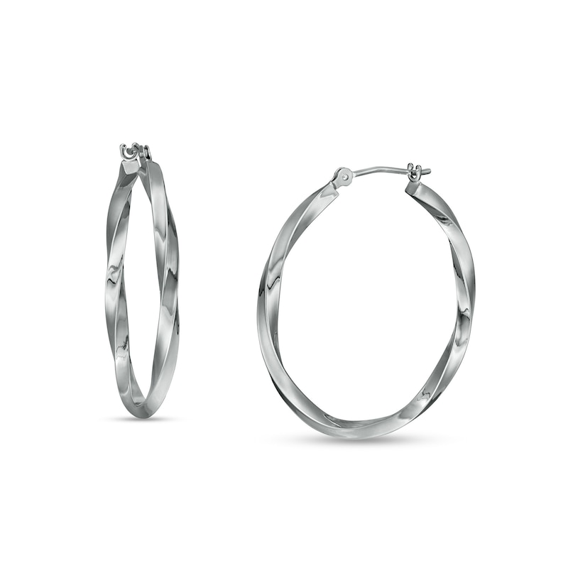 30.0mm Twist Tube Hoop Earrings in 14K White Gold|Peoples Jewellers