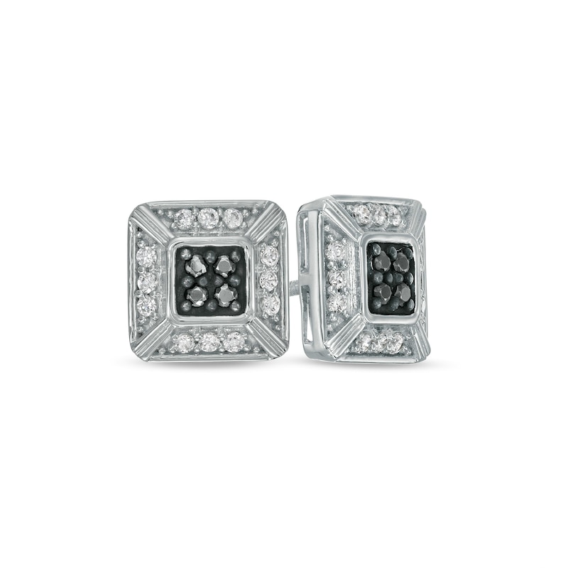 Men's 0.33 CT. T.W. Black Enhanced and White Diamond Puffed Square Stud Earrings in 10K White Gold|Peoples Jewellers