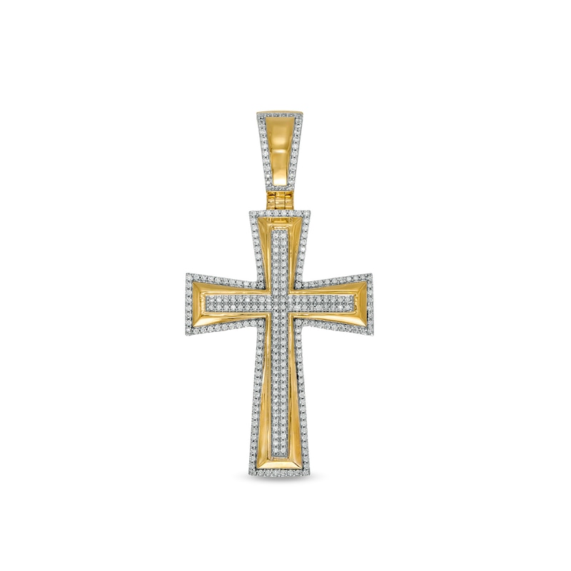 Main Image 1 of Men's 0.75 CT. T.W. Diamond Edge Cross Necklace Charm in 10K Gold