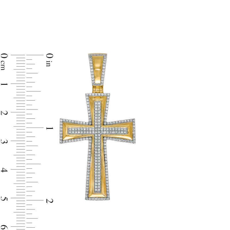 Main Image 2 of Men's 0.75 CT. T.W. Diamond Edge Cross Necklace Charm in 10K Gold