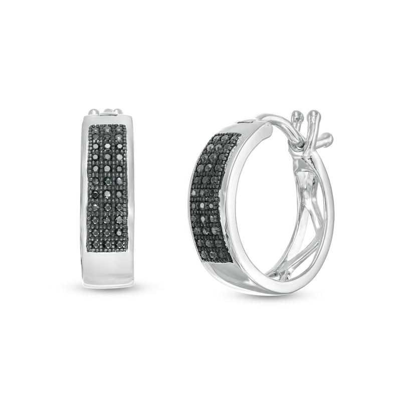 Men's 0.20 CT. T.W. Black Enhanced Diamond Hoop Earrings in 10K White Gold|Peoples Jewellers