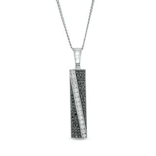Men's 1.00 CT. T.W. Black Enhanced and White Diamond Rectangle Pendant in 10K White Gold
