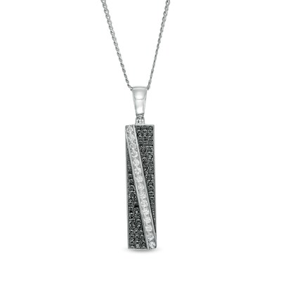 Men's 1.00 CT. T.W. Black Enhanced and White Diamond Rectangle Pendant in 10K White Gold