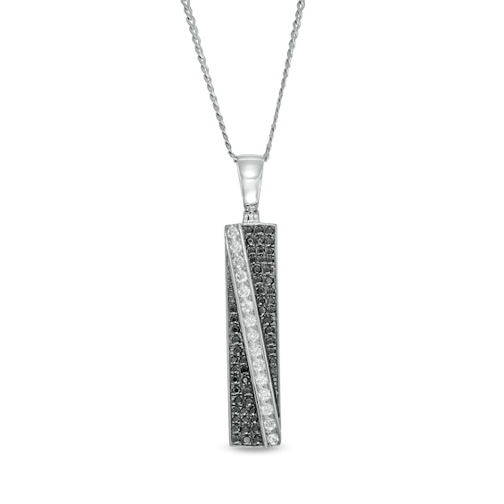 Men's 1.00 CT. T.W. Black Enhanced and White Diamond Rectangle Pendant in 10K White Gold