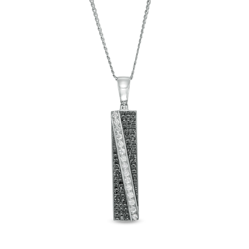 Men's 1.00 CT. T.W. Black Enhanced and White Diamond Rectangle Pendant in 10K White Gold