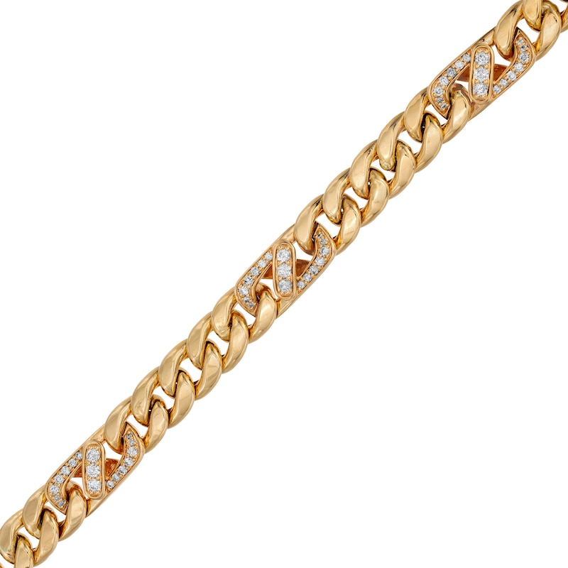 Men's 1 CT. T.W. Diamond 250 Gauge Cuban Curb Chain Bracelet in Hollow 10K Gold - 8.5"|Peoples Jewellers