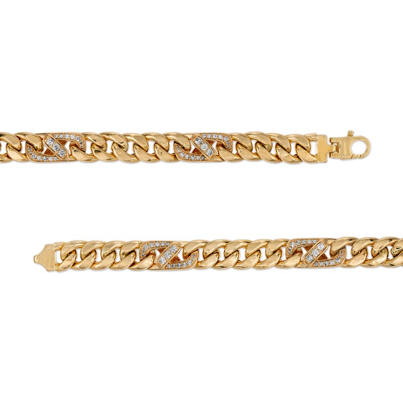 Men's 1 CT. T.W. Diamond 250 Gauge Cuban Curb Chain Bracelet in Hollow 10K Gold - 8.5"|Peoples Jewellers