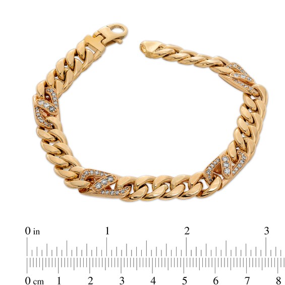 Men's 1 CT. T.W. Diamond 250 Gauge Cuban Curb Chain Bracelet in Hollow 10K Gold - 8.5"