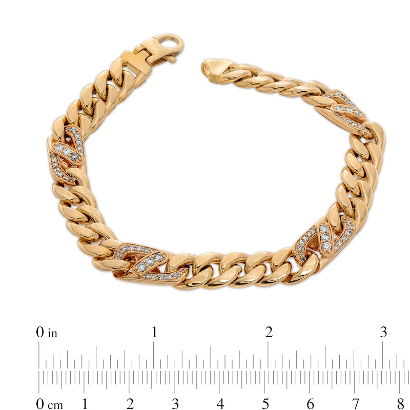 Men's 1 CT. T.W. Diamond 250 Gauge Cuban Curb Chain Bracelet in Hollow 10K Gold - 8.5"|Peoples Jewellers