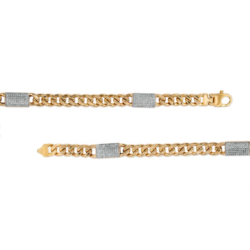 Main Image 3 of Men's 1/3 CT. T.W. Diamond Barrel 180 Gauge Curb Chain Bracelet in Hollow 10K Gold - 8.5&quot;