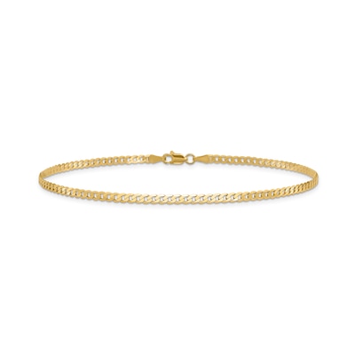 2.3mm Curb Chain Anklet in Solid 14K Gold - 10"
