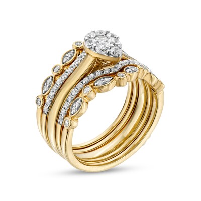 0.33 CT. T.W. Composite Pear-Shaped Diamond Contour Five Piece Bridal Set in 10K Gold