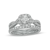 Thumbnail Image 1 of 1.00 CT. T.W. Certified Diamond Cushion-Shaped Frame Vintage-Style Bridal Set in 10K White Gold (I/I2)