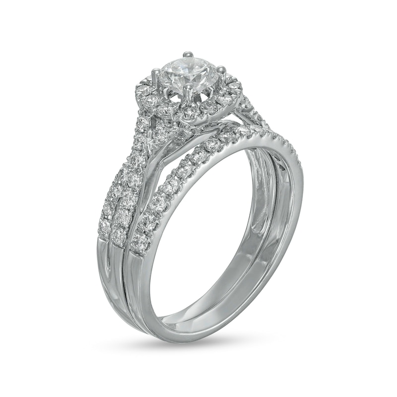 1.00 CT. T.W. Certified Diamond Cushion-Shaped Frame Vintage-Style Bridal Set 10K White Gold (I/I2)